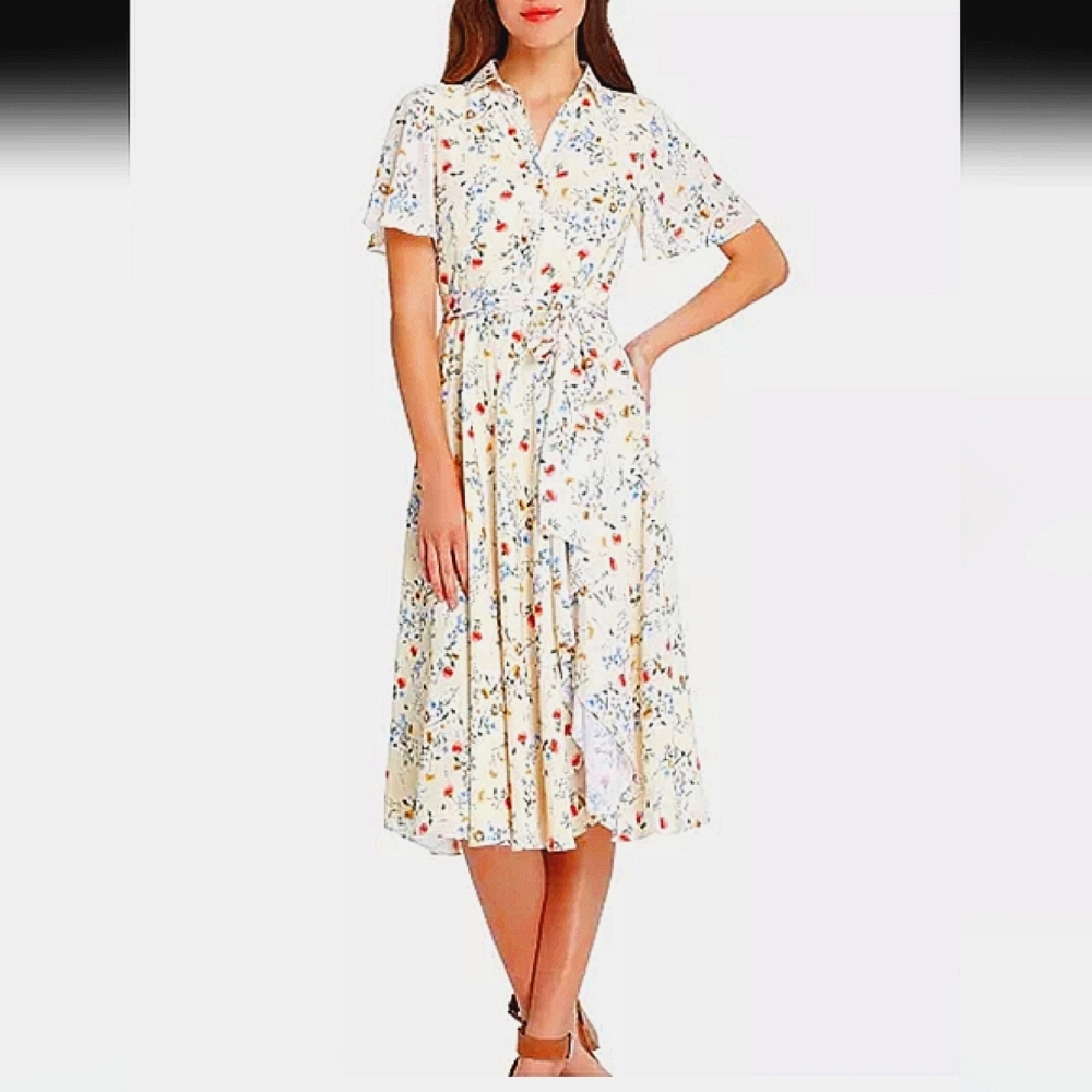 Tahari ASL Floral Midi Shirt Dress